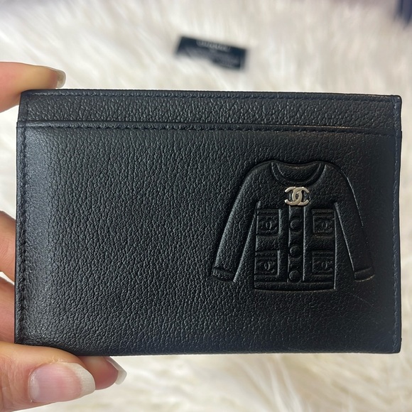 Chanel Black Card Holder wallet embossed Jacket CC charm - Picture 3 of 10